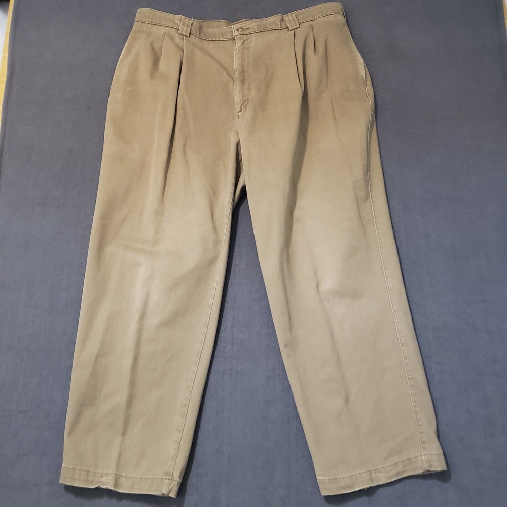 Savane Pleated Chinos‎ Mens 40x30 Khaki Tan 100% Cotton Twill Pants